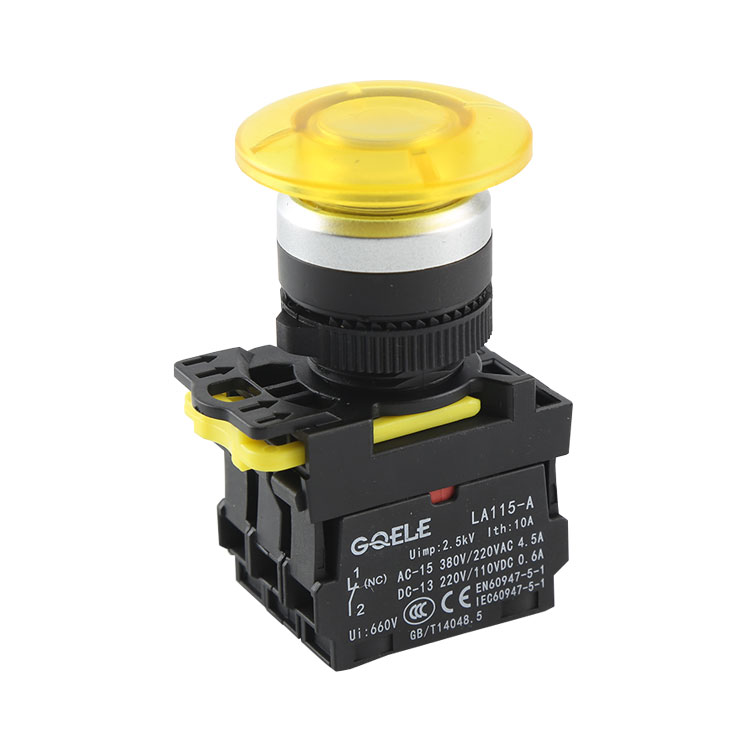 LA115-A5-11MD 1NO&1NC Momentary & Illuminated Mushroom Push Button Switch With Yellow Light